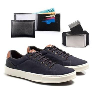 Imagem de Kit Tenis Masculino Casual Com Carteira Cinto Sapatenis De Amarrar Confortavel Leve Macio-Masculino