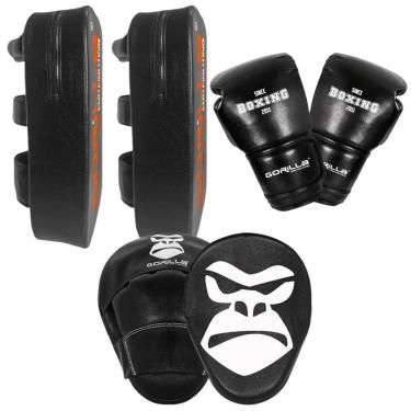 Imagem de Kit Muay Thai Aparador De Chute + Manopla De Foco Soco + Luva De Boxe Profissional 12 Oz Gorilla-Unissex
