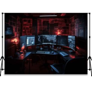 Imagem de QICAIYUN Pano de fundo para foto de computador computador fundo de sala de hacker para fotografia decoração de sala de festas, adereços de cabine de fotos YUNBSJ007