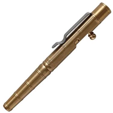 Imagem de FIYEE Caneta esferográfica de latão sólido EDC para uso externo, resistente, escrita suave, retrátil, com clipe de bolso (latão)