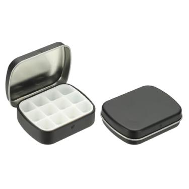 Imagem de PATIKIL Mini caixa de lata de tinta de 12 poços, 2 mini caixas de paleta de estanho de aquarela vazia para viagem, armazenamento portátil de tinta de metal para tinta a óleo acrílica guache, preto