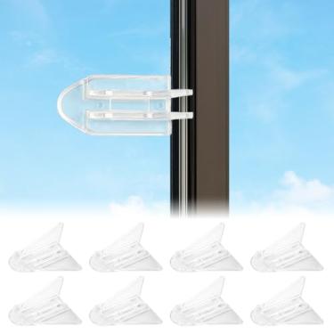 Imagem de Maveek Pacote com 8 fechaduras deslizantes à prova de bebês, fechaduras de segurança para armário de segurança para crianças, trava transparente para janela, banheiro, vidro, deslizante, triângulo