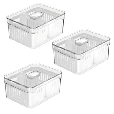 Imagem de Kit 3 Organizador com Cesto Duplo Para Geladeira 2,2L Branco Natural - Ou