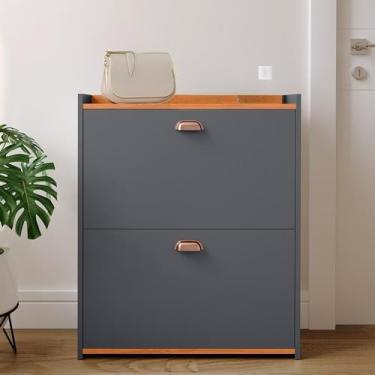 Imagem de Sapateira Banquinho 21 Pares Sapato Organizadora Prateleira Gaveta Basculante Hall De Entrada(Closet Cinza)