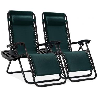 Imagem de Conjunto de 2 Cadeiras Reclináveis de Gravidade Zero em Malha de Aço Ajustável com Almofadas e Bandejas Porta-copos - Best Choice Products