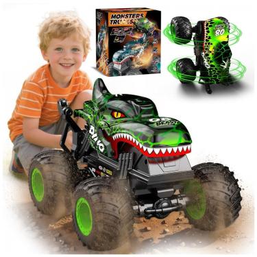 Imagem de Caminhão Monstro de Brinquedo para Crianças, 120 Dinossauros RC Carro Caminhão com 360 Voltas Drift, Caminhões Monstros All-Terrain de