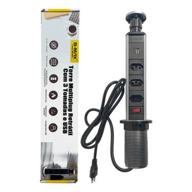 Imagem de Torre De Tomada Multiplug Usb Retratil Tipo-c Embutir Mesa