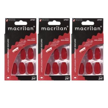 Imagem de Kit 3 Unhas Postiças Bailarina Vermelho Escuro UP401 - Macrilan