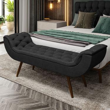 Imagem de Recamier Puff Estofado Casal 140 Cm Drusa Veludo Preto