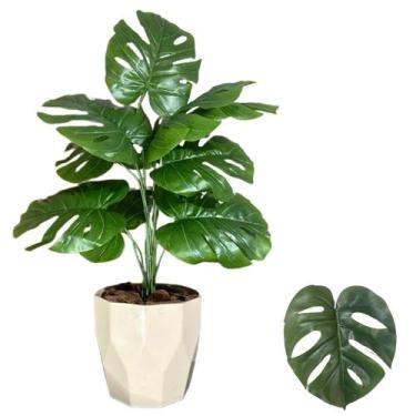 Imagem de Planta Artificial Costela de Adão + Vaso Cachepot Decorativo - PlantaI