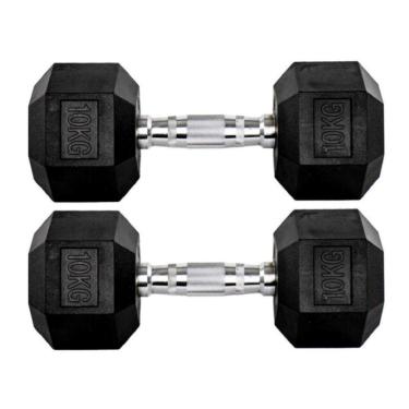 Imagem de Par Halteres 10kg + 10kg Dumbbell Sextavado Emborrachado Pegada Cromada Gallant (GDb10F3B-Pt)