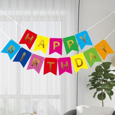 Imagem de Conjunto de faixa de aniversário com folha dourada arco-íris 1 conjunto, LCS