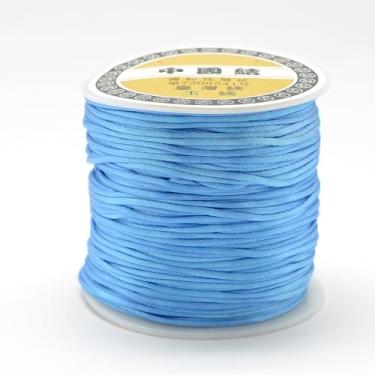 Imagem de 1 rolo de fio de nylon de 1 mm, cordão de cetim para fazer você mesmo, cordão de nylon para colar, pulseira, joias, artesanato feito à mão, 70 m)/rolo (azul centáurea)
