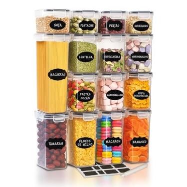 Imagem de Tô Precisando - Kit Com 15 Potes Herméticos para Mantimentos, Alimentos, Marmita e Grãos, Plástico PP Transparente com Tampa Easy Lock, para Organização Armário de Cozinha e Casa, Certificado CE e FDA