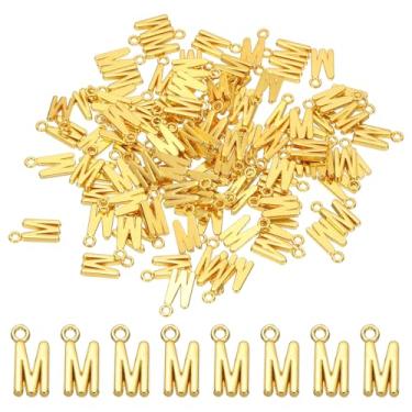 Imagem de Pingente de letra, 100 peças, pingente de letra do alfabeto, fofo, faça você mesmo, para fazer joias, brincos, colar, artesanato, tom dourado, letra m