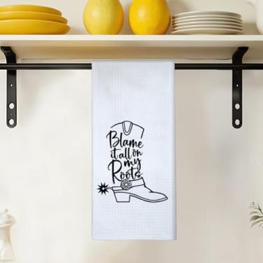 Imagem de Toalhas de prato de cozinha Western Cowgirl Boot 40 x 61 cm, toalhas de mão Blame It All on My Roots para banheiro, presentes de vaqueira para mulheres e meninas