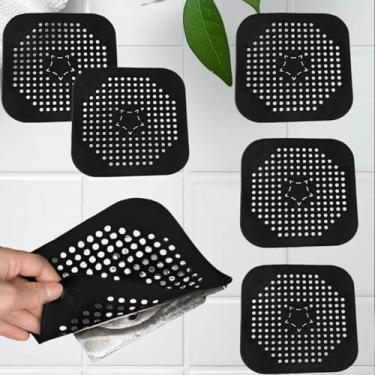 Imagem de 5 peças coletor de ralo de cabelo para chuveiro, rolha de cabelo de silicone com ventosa, fácil de instalar, adequado para banheiro (preto)