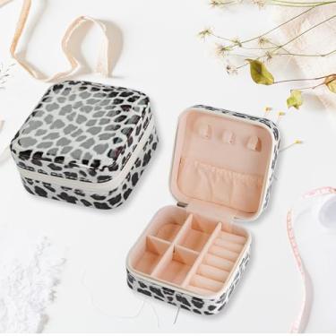 Imagem de Pequena caixa de joias de viagem, caixa de joias quadriculada portátil de couro, organizador de anéis de joias, porta-joias, caixas de presente para meninas, mulheres, tabuleiro de xadrez preto e