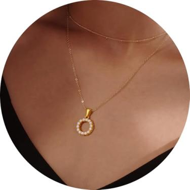 Imagem de Colares de Inicial em Camadas para Mulheres Letra Dourada A-Z Colar com Inicial Pilha Presente de Aniversário Personalizado para Mulheres 45,7 cm + 5 cm, F, Metal, Sem Pedra Preciosa