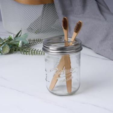 Imagem de Suporte de escova de dentes de vidro para pote de pedreiro, armazenamento e organizador de bancada, acessórios de banheiro, essenciais de banheiro, decoração de fazenda - níquel escovado