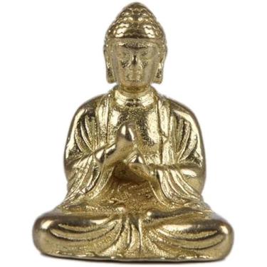 Imagem de SquarezhenBo Mini Estátuas de Buda do Tibete de Bronze, Pequena Meditação Pintada à Mão Estatueta de Yoga Artesanato Colecionável Feng Shui Escultura Decoração para Estante de Escritório em Casa
