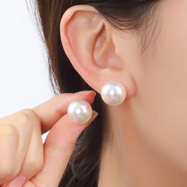 Imagem de Brincos femininos de pérolas simuladas grandes, grandes, brincos de pérola, noiva, dama de honra, presentes de casamento, 12mm, Resina, Sem pedra preciosa