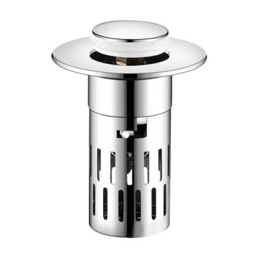 Imagem de Filtro de ralo 3 em 1 para pia de banheiro, rolha de pia de banheira, tampa pop-up com cesta de filtro de aço inoxidável removível, coletor de cabelo, banheiro, cozinha, lavatório de substituição