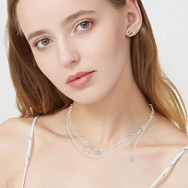 Imagem de 1 colar de estrela de camada dupla cintilante strass punk colar com pingente Y2K joia estética para mulheres