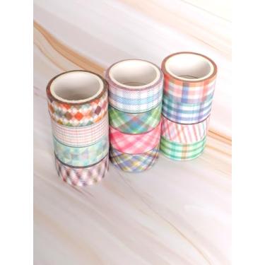 Imagem de Conjunto de fita Washi de grade básica, 12 rolos de fita decorativa quadriculada colorida para artesanato faça você mesmo, envelopes, lembrancinhas de festa