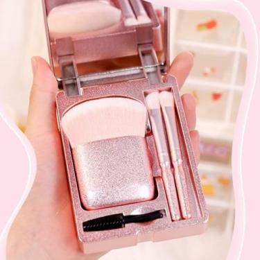 Imagem de Conjunto de mini pincéis de maquiagem – Kit de 4 pincéis para os olhos para viagens e viagens diárias – cerdas macias e não absorventes – Compacto 9,9 x 6 x 5 cm – 0,1 kg (rosa)