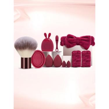 Imagem de Conjunto de 11 ferramentas de maquiagem, incluindo esponja de maquiagem, tigela de limpeza de pincel de maquiagem, puffs de pó, faixa de cabeça, pincel de pó e ferramentas de aplicação de base