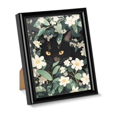 Imagem de Pôster de arte de parede com flores brancas de gato estético bonito estampa floral para decoração de mesa pintura emoldurada para decoração de mesa de quarto de casa 15 x 20 cm