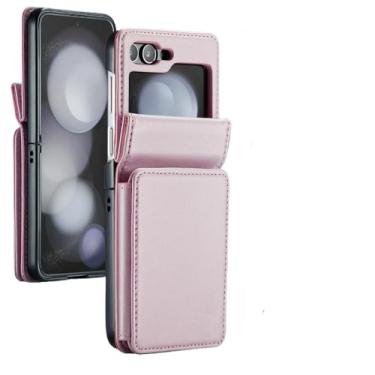 Imagem de para samsung z flip5 Bolsa carteira capa de couro para Samsung Galaxy Z Flip 5 5G Flip5 capa protetora contra queda com slot para cartão, ouro rosa, para Samsung z flip 5