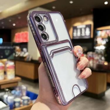 Imagem de Capa transparente tipo carteira para Samsung Galaxy S24, S25 Ultra, S23, S22, S21 Plus, S20 Fe, Note 20, A52, A54, A34 (para S23/roxo)