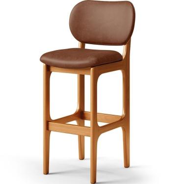 Imagem de Banqueta Alta Para Cozinha Madeira Fixa Betta L02 Imbuia Couríssimo Marrom - Lyam Decor