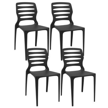Imagem de Kit 04 Cadeiras Para Cozinha Área Gourmet Jardim Empilhável Larsen P03 Preto - Lyam Decor