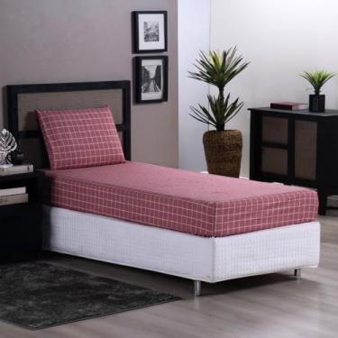 Imagem de Jogo de Lençol Solteiro Grid Collection 2 Peças, Percal 200 Fios, Estampa com Grade, Lençol Elástico 188x88x30cm, Fronha 70x50cm (Rosê Escuro)