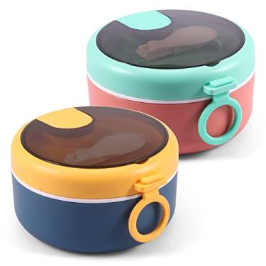 Imagem de 2 tigelas de macarrão instantâneo com tampa, 850 g, conjunto de tigelas de ramen instantâneo de grau alimentício com colher dobrável à prova de vazamento, panela de macarrão resistente ao calor