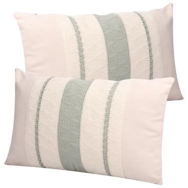 Imagem de 2 capas de almofada de algodão e linho, resistentes à abrasão, protetores de almofada respiráveis para sofá-cama (verde claro)