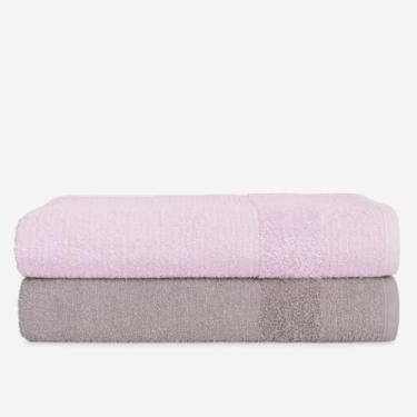 Imagem de Kit 2 Toalhas de Banho Grandes e Macias 500g 100% Algodão 75x150cm – Toque Suave e Alta Absorção (LILÁS + CINZA)