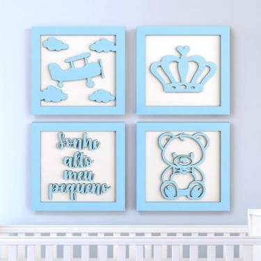Imagem de Kit 4 Quadros Decorativos Infantis Menino em MDF 3mm com Relevo 3D