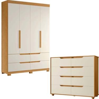 Imagem de Guarda Roupa Solteiro Doble com 4 Portas mais Cômoda 8 Gavetas para Qu