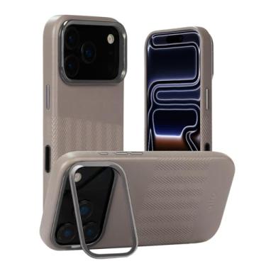 Imagem de alto Capa de couro italiano em relevo compatível com iPhone 17 Pro 2025, capa protetora com suporte magnético projetada para MagSafe, série Herring (iPhone 17 Pro, 6,3 polegadas, cinza cimento)