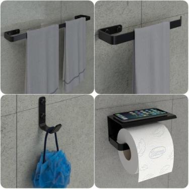 Imagem de Kit Acessórios Para Banheiro Preto Fosco 4 Peças MAX - HomeFull