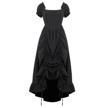Imagem de ZhouBoat Vestido renascentista para mulheres, espartilho medieval, fantasia com mangas bufantes, bolsos ajustáveis no decote para o Dia das Bruxas, casamento justo, M