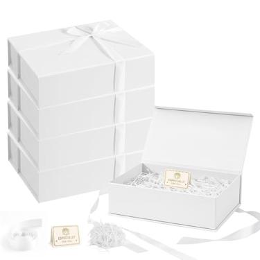 Imagem de Dimore Pacote com 4 caixas de presente brancas, caixa de presente magnética de 26 x 19 x 8 cm com tampas, caixa dobrável retangular de papelão duro para pedido de dama de honra, casamento, férias