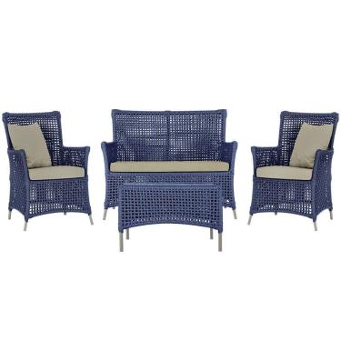 Imagem de Jogo Sofá E 2 Poltronas E Mesa Igapó Fendi E7 Trama Original Azul