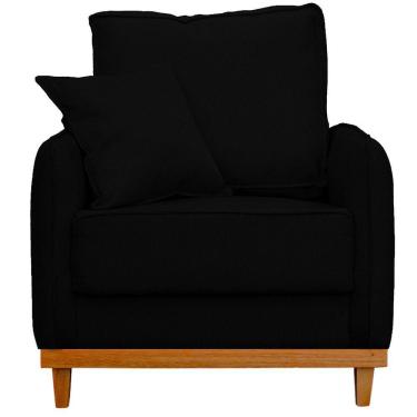 Imagem de Poltrona Sofa Sena Base De Madeira Luxo Conforto Para Hotel E Sala Linho Preto