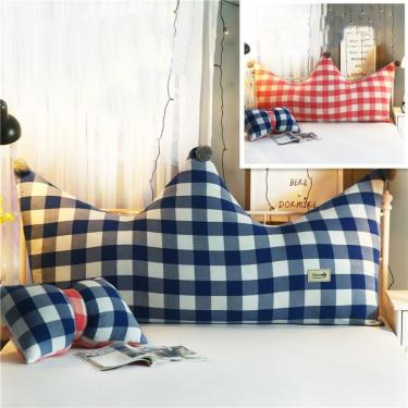 Imagem de Almofadas De Leitura Coroa Encosto De Cabeceira Almofada De Cabeceira Macia Almofada De Decoração De Quarto Infantil Com Capa Removível E Lavável, Blue+whiteplaid, 180 * 80cm