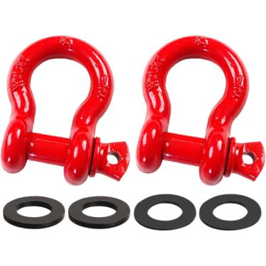Imagem de 2 Pack D Ring Manilhas 8t Resistência à Ruptura Com Pino De Parafuso, Kit De Arruelas Isoladoras De Manilha Para Guincho De Correia De Reboque Recuperação De Veículo Off Road, Red